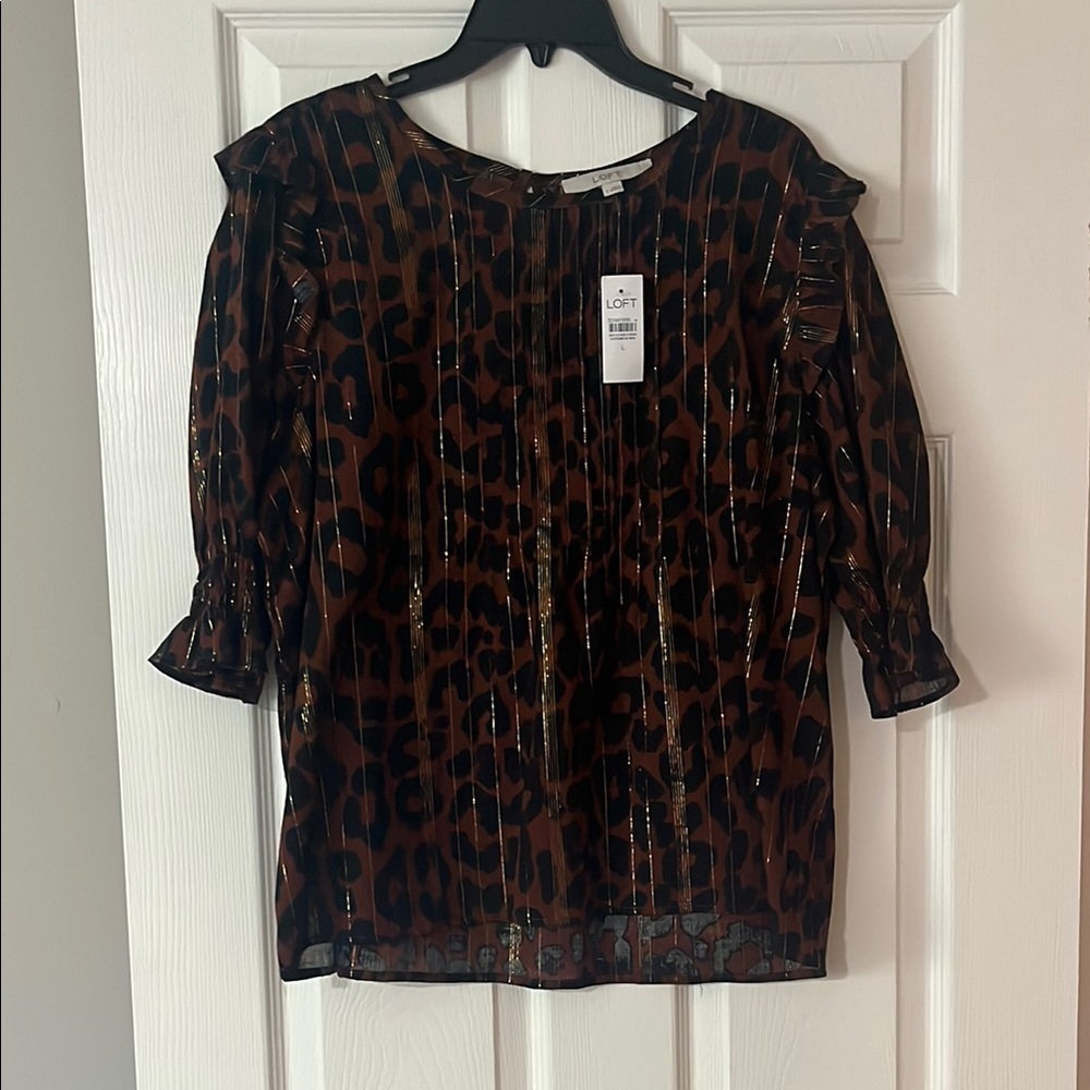 LOFT Women's Leopard Print Top - Brown